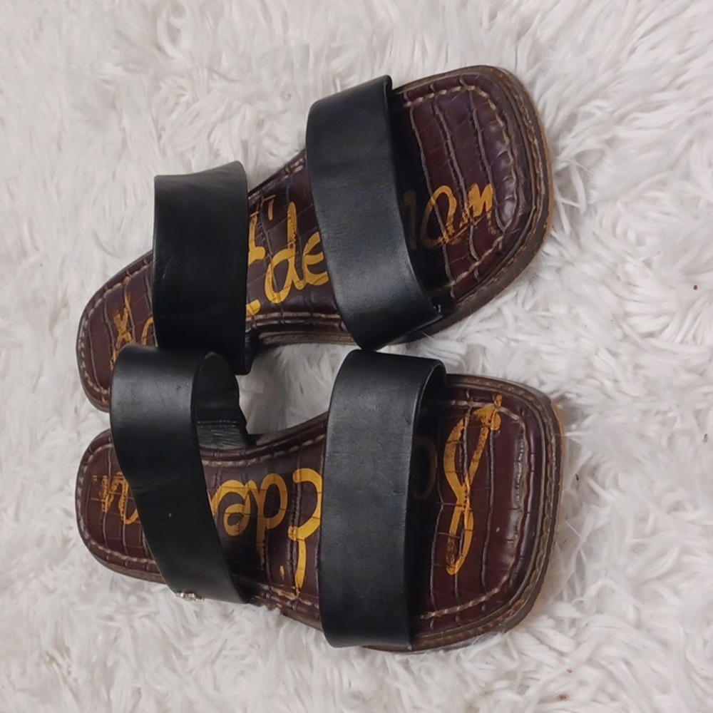 Sam Edeman Haydee Black Leather Double Strap Sandals Size 9.5 - Picture 5 of 12